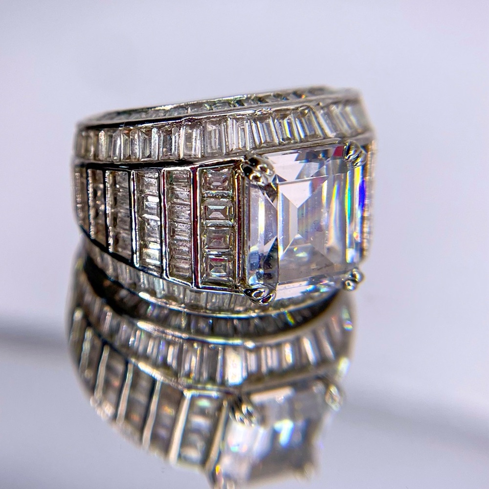 Silver Tone Large Cubic Zirconia Cocktail Ring